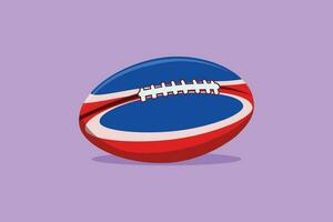 Cartoon flat style drawing American football ball. Rugby sport. Stylized American football logo icon symbol. Brown color with white negative space stripes, stitches. Graphic design vector illustration