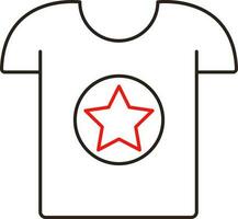 contorno estrella circulo camiseta icono en rojo y negro color. vector