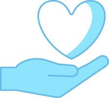 Blue And White Heart On Hand Flat Icon. vector