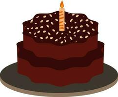 Two Layer Cake With Lit Candle Icon In Brown Color. vector