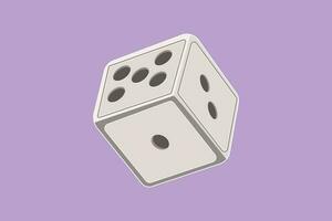 Character flat drawing stylized white dice logo, label, flyer, symbol. Dice with black dots. Dice cube icon, mobile game. White cube by black contour for table game. Cartoon design vector illustration