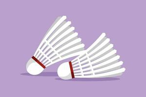 Character flat drawing stylized badminton shuttlecock logo, label, symbol. Macro of a feather shuttlecock. Badminton accessories icon. Sports equipment, competition. Cartoon design vector illustration