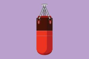 Graphic flat design drawing red black punching bag logo, icon, symbol. Hitting bag for boxing training. Boxing equipment exercise. Kickboxing event. Fighter practice. Cartoon style vector illustration