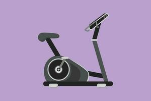 Graphic flat design drawing static bike fitness sport icon, logotype, label, symbol. Bicycle exercise machine. Stationary exercise bike gym. Static bike for workout. Cartoon style vector illustration