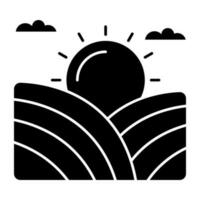 An eye catching icon of sunrise farm in solid design vector