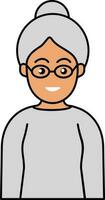 Glasses Wearing Lady With Hair Bun Icon In Gray And Peach Color. vector