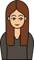 Brown Dress Wearing Smart Woman With Straight Hair Icon. vector