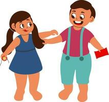 Cute Girl Holding Rakhi With Her Brother On White Background. vector