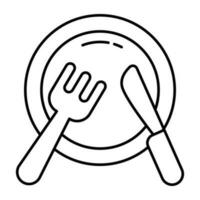 Fork with knife and plate, concept of tableware icon. vector