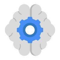 Brain with gear, flat design of mind development vector