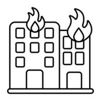 Vector design of building on fire, linear icon