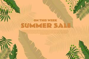 jungle exotic leaves, colorful design, summer background and sale banner vector