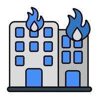 vector diseño de edificio en fuego, plano icono