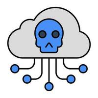 cráneo con nube exhibiendo nube hackear icono vector