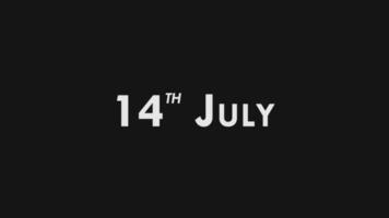 fjortonde, 14:e juli text Häftigt och modern animering intro outro, färgrik månad datum dag namn, schema, historia video