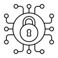 A linear design icon of encryption, padlock with nodes vector