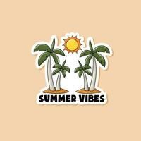 Colorful hand drawn summer vibes sticker with palm tree and sun vector