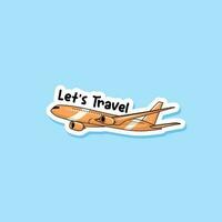 Colorful hand drawn let's travel with an airplane vector