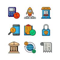 Business and Financial Icons Set Design. Fintech icon design in outline colored icon style vector