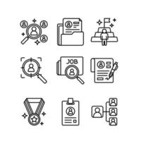 Recruitment and employee icon sheets design. HR human resources line style icon set vector