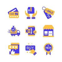 comercio electrónico y compras íconos conjunto en duotono estilo icono vector