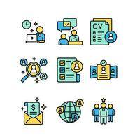 Recruitment and employee icon sheets design. HR human resources colored line style icon set vector