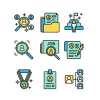 Recruitment and employee icon sheets design. HR human resources colored line style icon set vector