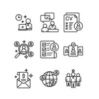 Recruitment and employee icon sheets design. HR human resources line style icon set vector