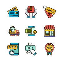 Ecommerce and Shopping Icons Set in Colored Outline Style Icon vector