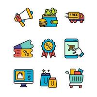 Ecommerce and Shopping Icons Set in Colored Outline Style Icon vector