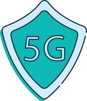 5g Text With Shield Flat Icon In Blue Color. vector