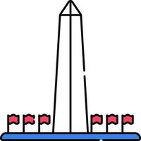 Washington Tower With Red Flags Icon In Flat Style. vector