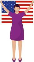 Illustration Of Cheerful Girl Holding American Flag. vector