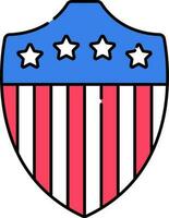 American Flag Color Shield Icon In Flat Style. vector