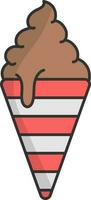 Ice Cream Cone Flat Icon In Brown And Red Color. vector