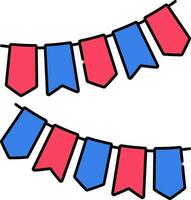 Blue And Red Bunting Flag Hanging Icon In Flat Style. vector