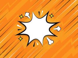 Empty Starburst Frame With Stars On Orange Diagonal Lines Halftone Background. vector