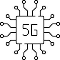 Black Linear Style 5G Chip Icon Or Symbol. vector