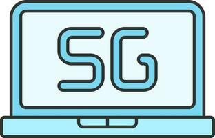 plano estilo 5g ordenador portátil icono en azul color. vector