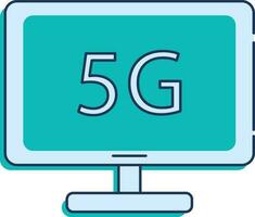 5G Text With Computer for High Speed Network Connection Icon In Blue Color. vector