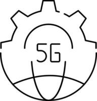 Illustration Of Cogwheel With Globe For 5G Network Icon In Black Outline. vector