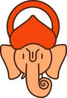 plano estilo ganesha cara icono en naranja color. vector