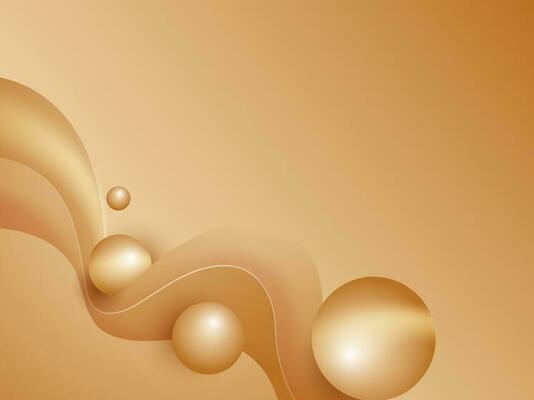 Golden Abstract Background with Waves and Spheres.