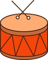 Cross Sticks On Snare Drum Flat Icon In Orange Color. vector