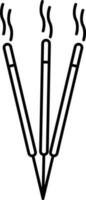 Black Thin Line Art Of Incense Stick Pot Icon. vector