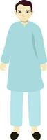 Portrait Of Indian Man Wearing Blue Kurta Pajama In Standing Pose. vector