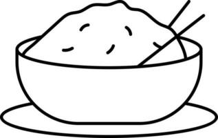 Rice Bowl With Chopsticks Icon In Line Art. vector