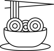 Noodles In A Bowl With Chopsticks Icon In Line Art. vector