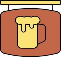 Beer Bar Signboard Icon In Yellow And Brown Color. vector