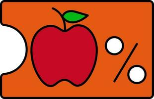 manzana descuento cupón icono en naranja y rojo color. vector